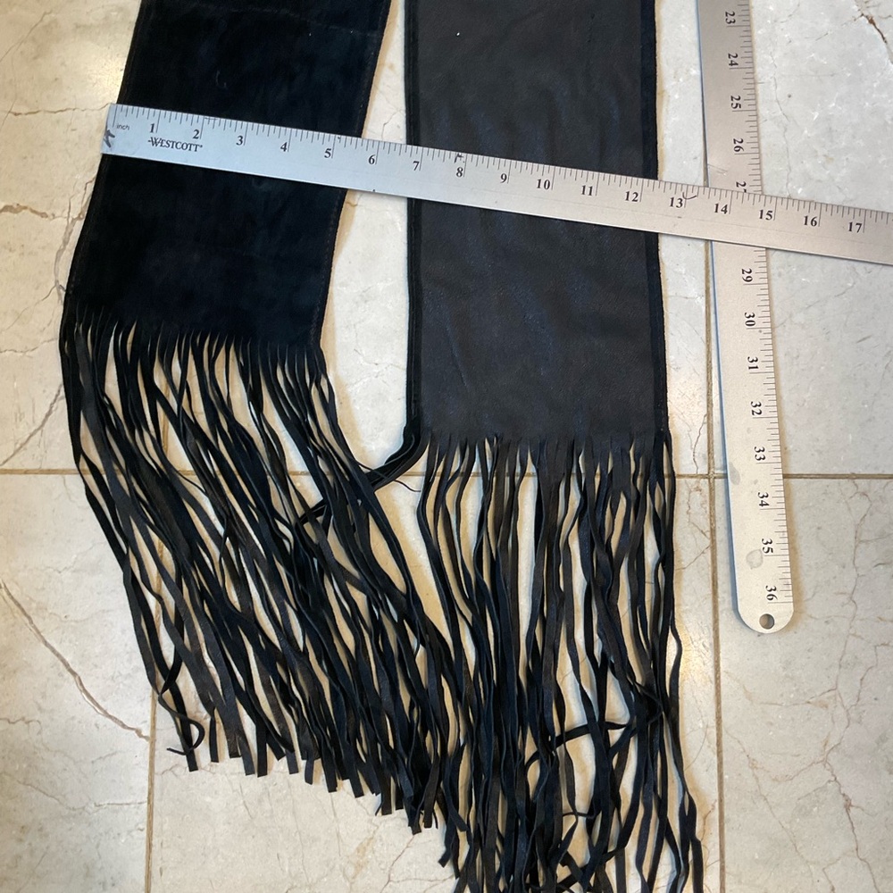 Black suede tie belt with gold stud work and fringe by (N)ine, Handmade, NWOT - Picture 7 of 10